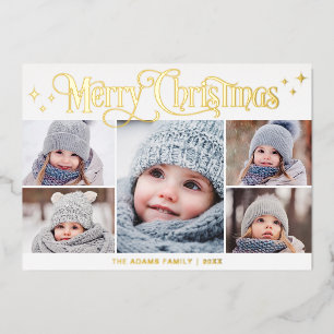 5 PHOTO Sparkle Christmas Greeting Gold Foil Holiday Card