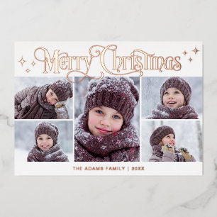 5 PHOTO Sparkle Christmas Greeting Rose Gold Foil Holiday Card