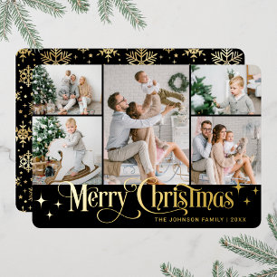 5 PHOTO Sparkle Merry Christmas Gold Foil Holiday Card