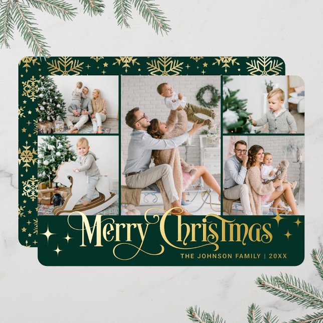 5 PHOTO Sparkle Merry Christmas Gold Foil Holiday Card (PHOTO Sparkle Merry Christmas Greeting Foil Holiday Card)