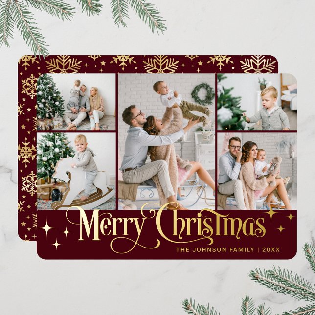 5 PHOTO Sparkle Merry Christmas Gold Foil Holiday Card (PHOTO Sparkle Merry Christmas Greeting Foil Holiday Card)