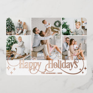5 PHOTO Sparkle Merry Christmas Rose Gold Foil Holiday Card