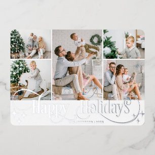 5 PHOTO Sparkle Merry Christmas Silver Foil Holiday Card