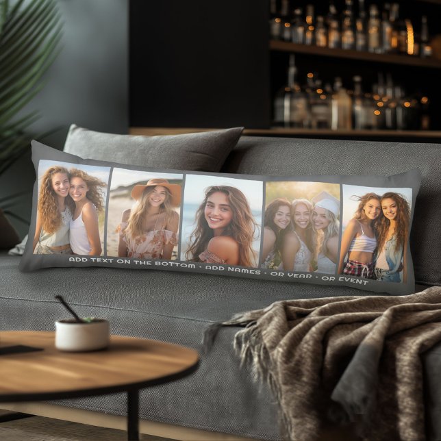 5 Photo Template Modern Minimal Text Under Photo Body Cushion (Body Pillow with Photo Collage)