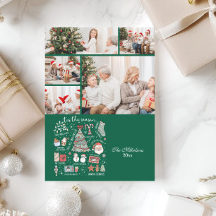 5 Photo Tis The Season Retro Green Christmas Holiday Card