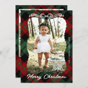 5 Photo Vintage Velvet Christmas Green Lace Bow Holiday Card