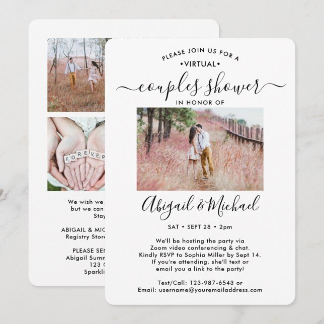 5 Photo Virtual Couples Bridal Shower by Mail Invitation (Front/Back)