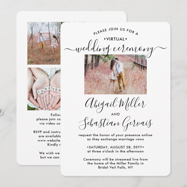 5 Photo Virtual Wedding Livestream Long Distance Invitation (Front/Back)