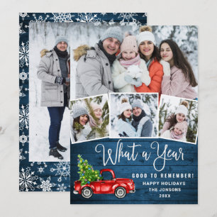 5 Photo What a Year 2021 Christmas Red Farm Truck Holiday Card