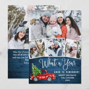 5 Photo What a Year Christmas Red Farm Truck Holiday Card