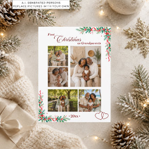 5 Photos Collage First Christmas as Grandparents Postcard