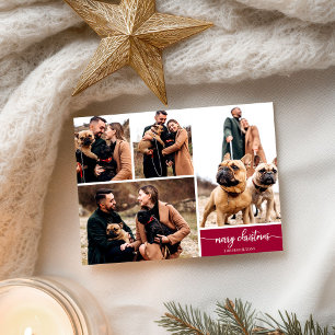 5 Photos Collage Stylish Font Merry Christmas Postcard