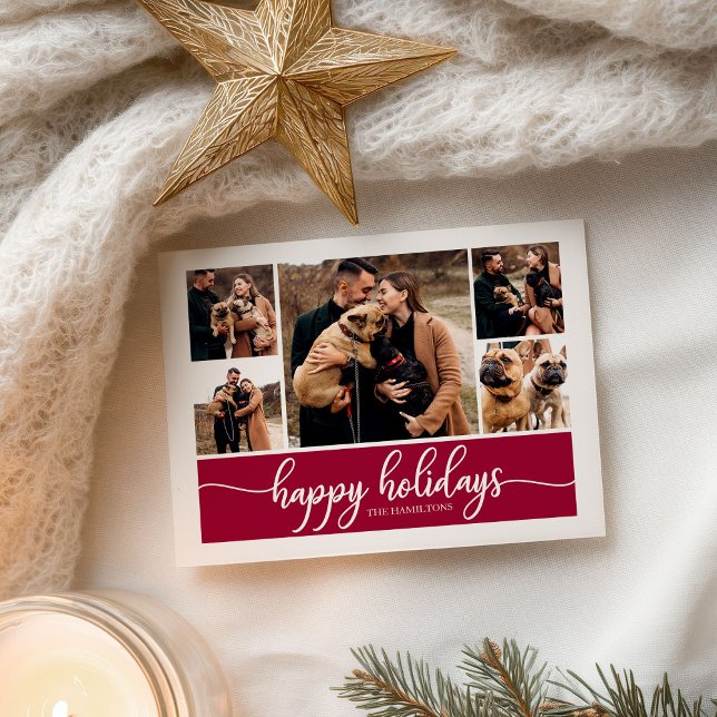 5 Photos Collage Stylish Script Merry Christmas Postcard (Creator Uploaded)