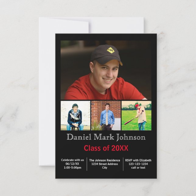 5 Photos Collage Vertical - 3x5 Grad Announcement (Front)