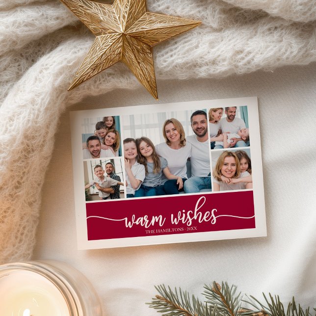 5 Photos Collage Warm Wishes Simple Christmas Postcard (Creator Uploaded)