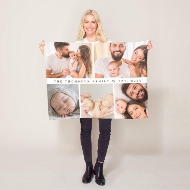 5 Photos Gallery Family Collage Personalised Fleece Blanket (In Situ)