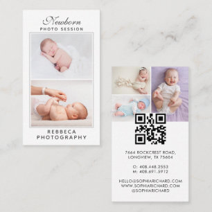 5 Photos Logo QR Code Newborn Baby Photographer  Business Card