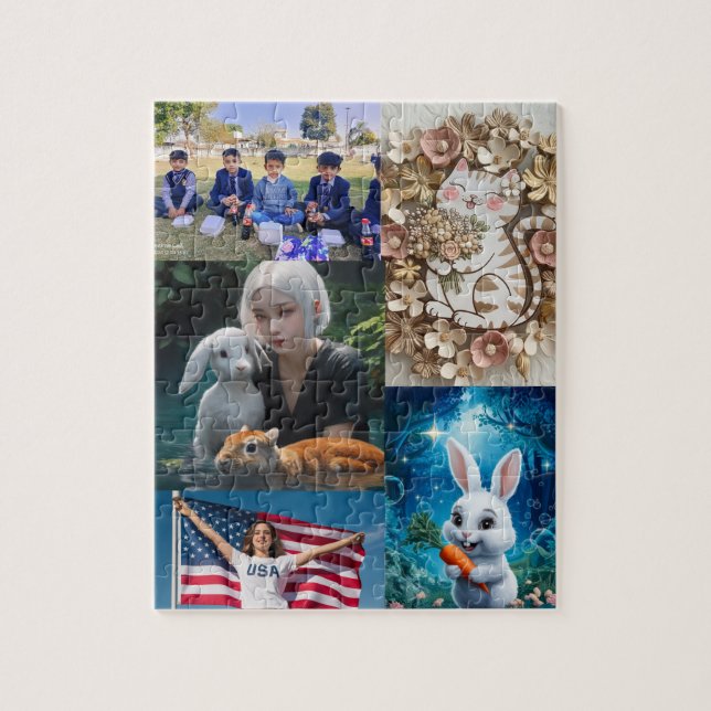 5 photos personalise puzzle, collage photo  jigsaw puzzle (Vertical)