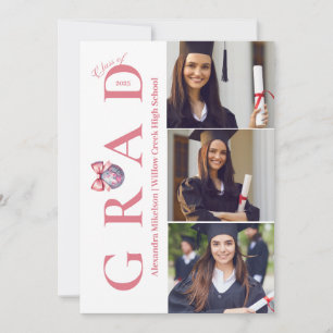 5 Photos Pink Bow Disco Ball Graduation Party Invitation