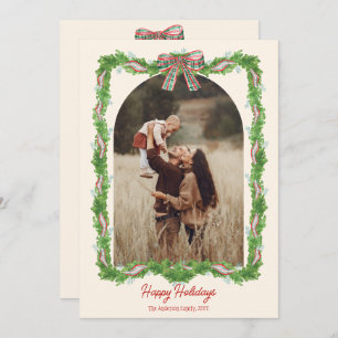 5 photos plaid bow rustic Christmas Photo Holiday Card
