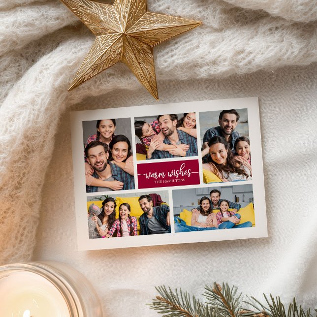 5 Photos Warm Wishes Simple Cute Collage Christmas Postcard (Creator Uploaded)