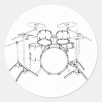 5 Piece Drum Kit: Black & White Drawing: