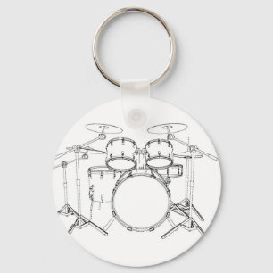 5 Piece Drum Kit: Black & White Drawing: Key Ring