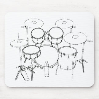 5 Piece Drum Kit: Black & White Drawing: Mouse Mat