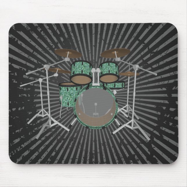 5 Piece Drum Kit - Custom Green Drums - Mousepad (Front)