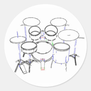 5 Piece Drum Kit: Marker Drawing: Classic Round Sticker