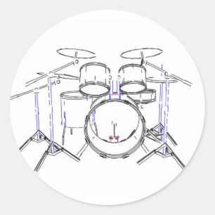 5 Piece Drum Kit: Marker Drawing: Classic Round Sticker