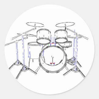 5 Piece Drum Kit: Marker Drawing: Classic Round Sticker