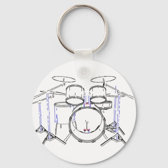 5 Piece Drum Kit: Marker Drawing: Key Ring (Front)