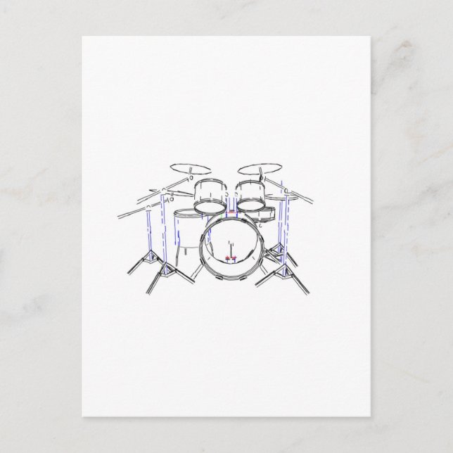 5 Piece Drum Kit: Marker Drawing: Postcard (Front)