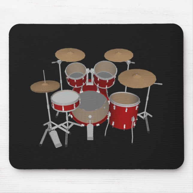 5 Piece Drum Set - Red Drums - Black Mousepad (Front)