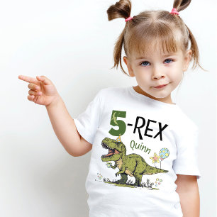 5-Rex Cute Dinosaur Theme 5th Birthday Party Name  Toddler T-Shirt