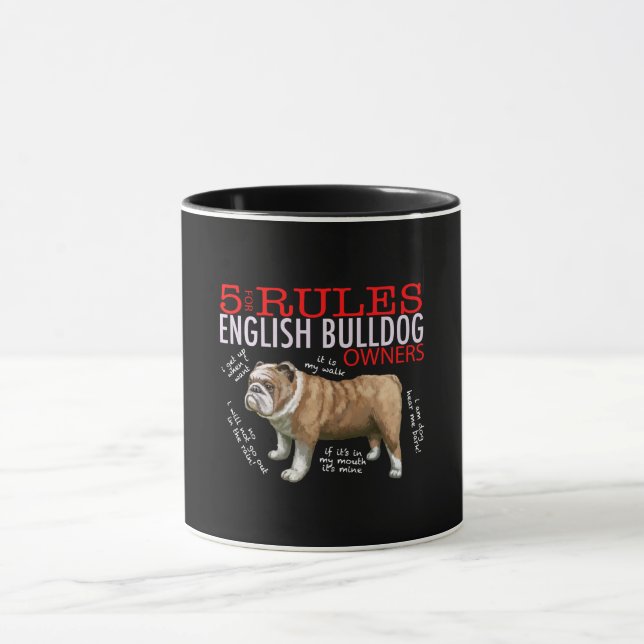 5 Rules for English bulldog Owners Bulldog Dad Mum Mug (Center)