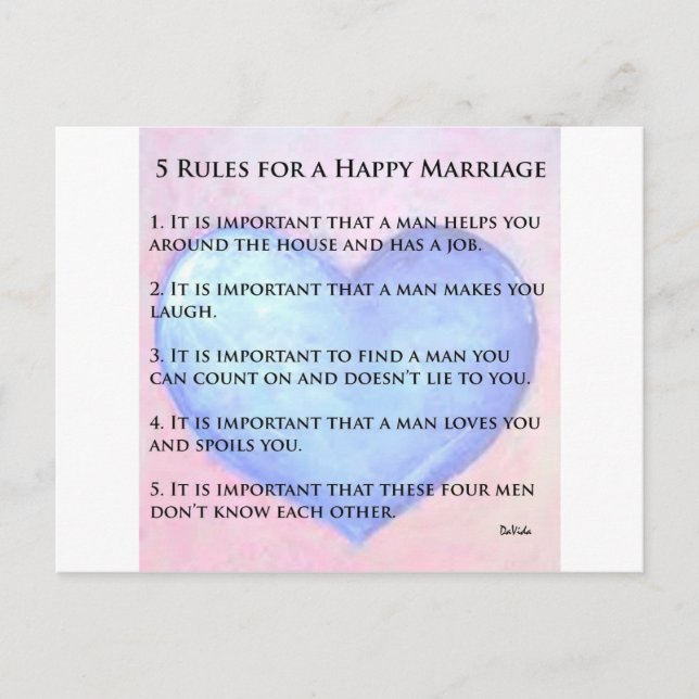 5 Rules of a Happy Marriage Postcard (Front)