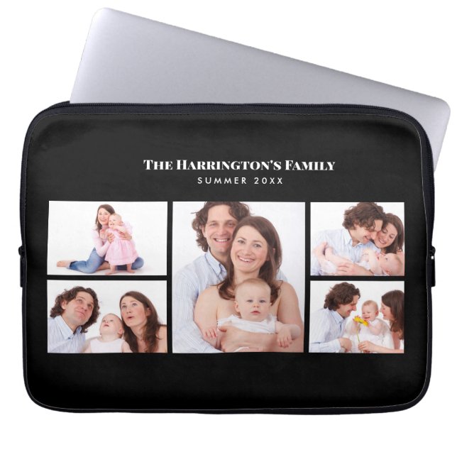 5 Sections Custom Photo Simple Elegant Black Frame Laptop Sleeve (Front)