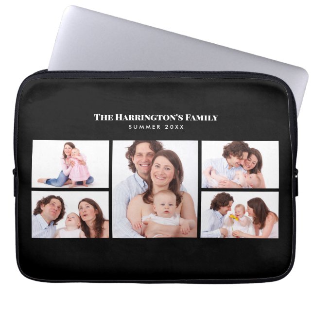 5 Sections Custom Photo Simple Elegant Black Frame Laptop Sleeve (Front)