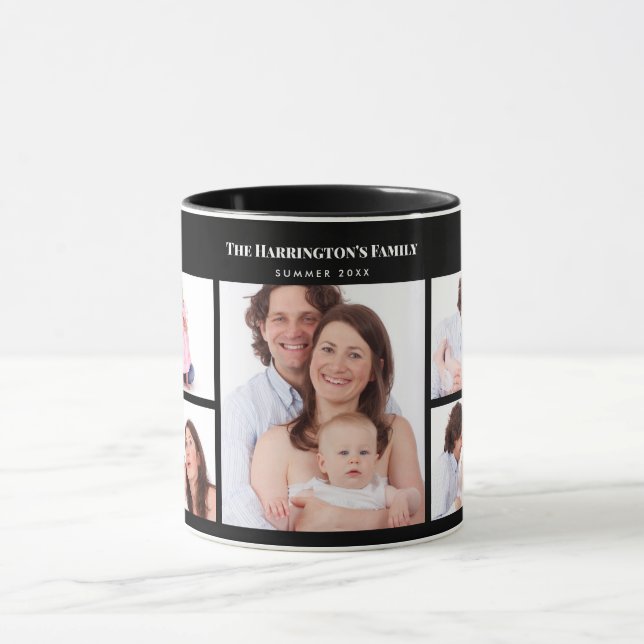 5 Sections Custom Photo Simple Elegant Black Frame Mug (Center)
