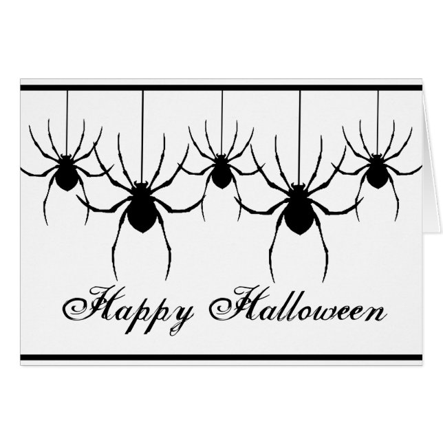 5 Silhouette Spiders Hanging Halloween Card (Front Horizontal)
