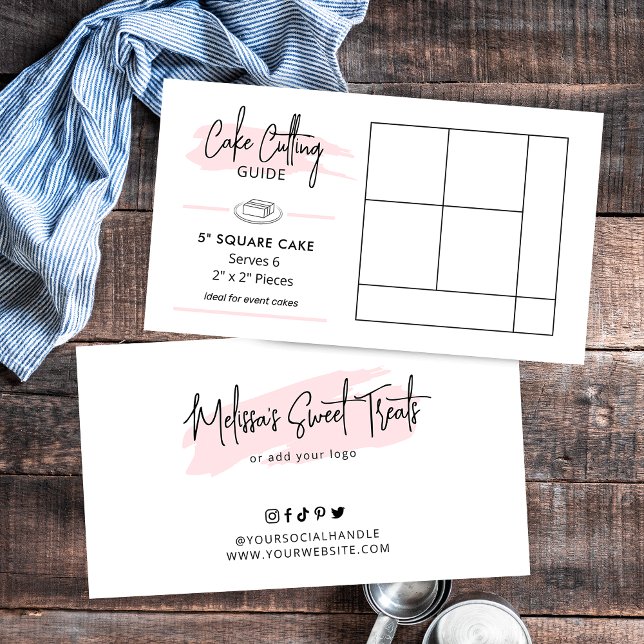 5" Square Party Cake Cutting Guide 2x2 Servings Enclosure Card (5 inch square cake cutting instructions for 2x2 portion size)