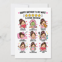 5 Star Birthday Card for Wife Funny Marriage Card