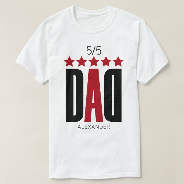 5 Star Dad Red Black Typography Name Personalised T-Shirt (Design Front)