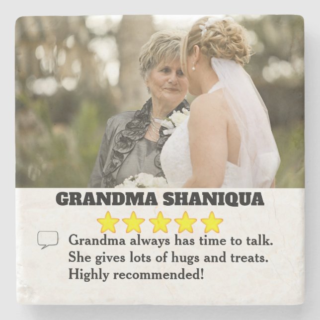 5 Star Grandma Review with Photo  Stone Coaster (Front)
