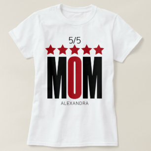 5 Star Mom Red Black Typography Name Personalized T-Shirt
