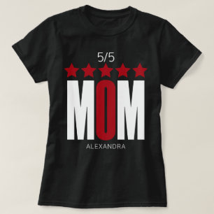 5 Star Mum Red White Typography Name Personalised T-Shirt