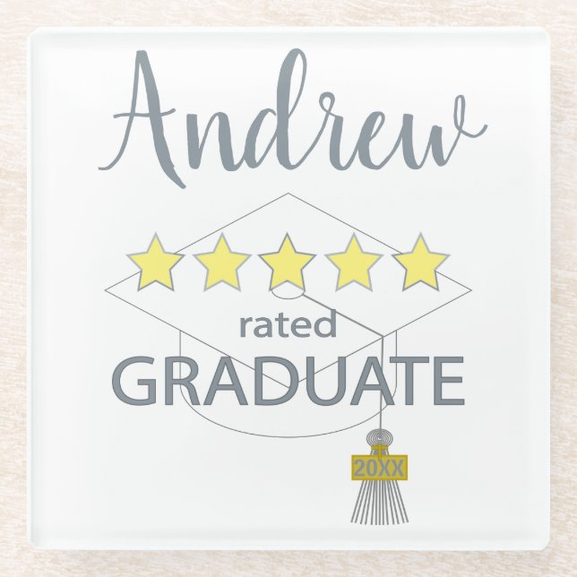 5 Star Rated Graduate Glass Coaster (Front)