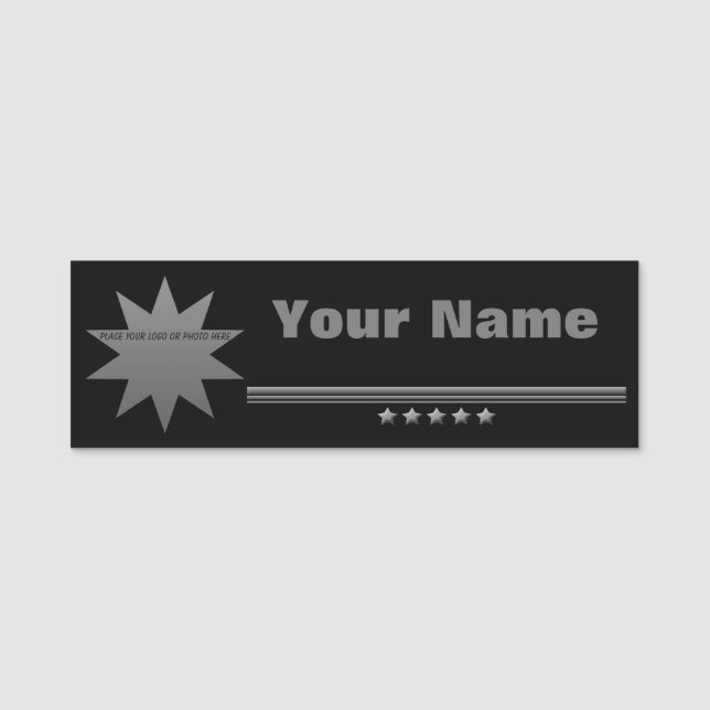 5 Star Silver Text Black Professional Name Tag (Front)